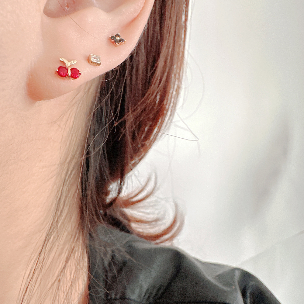 14K 체리 앵두 과일 피어싱 아웃컨츠 귓바퀴 연골 이미지 7