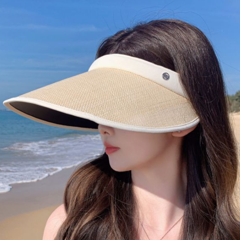 여성썬캡 라피아 라탄 러닝 자외선 얼굴 햇볕가리개 햇빛차단 창넓은 창모자 - 상품 이미지