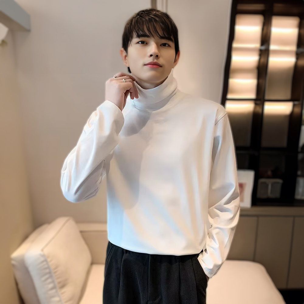남자 기모 목티 긴팔 티셔츠 하이넥 목폴라 터틀벡 스판 기모티 남자목티 터틀넥 무지 - 메인 이미지