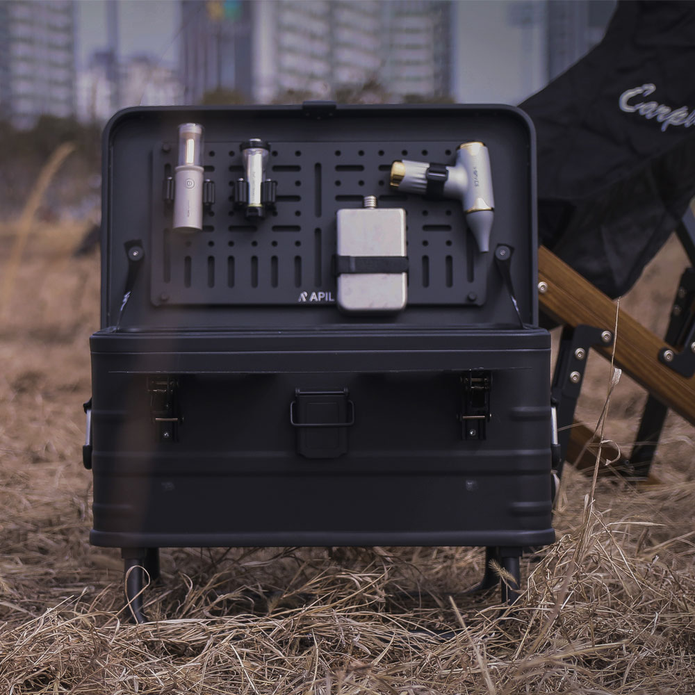 아필 강화 알루미늄 택티컬 멀티 수납 감성 캠핑박스 30L, 블랙