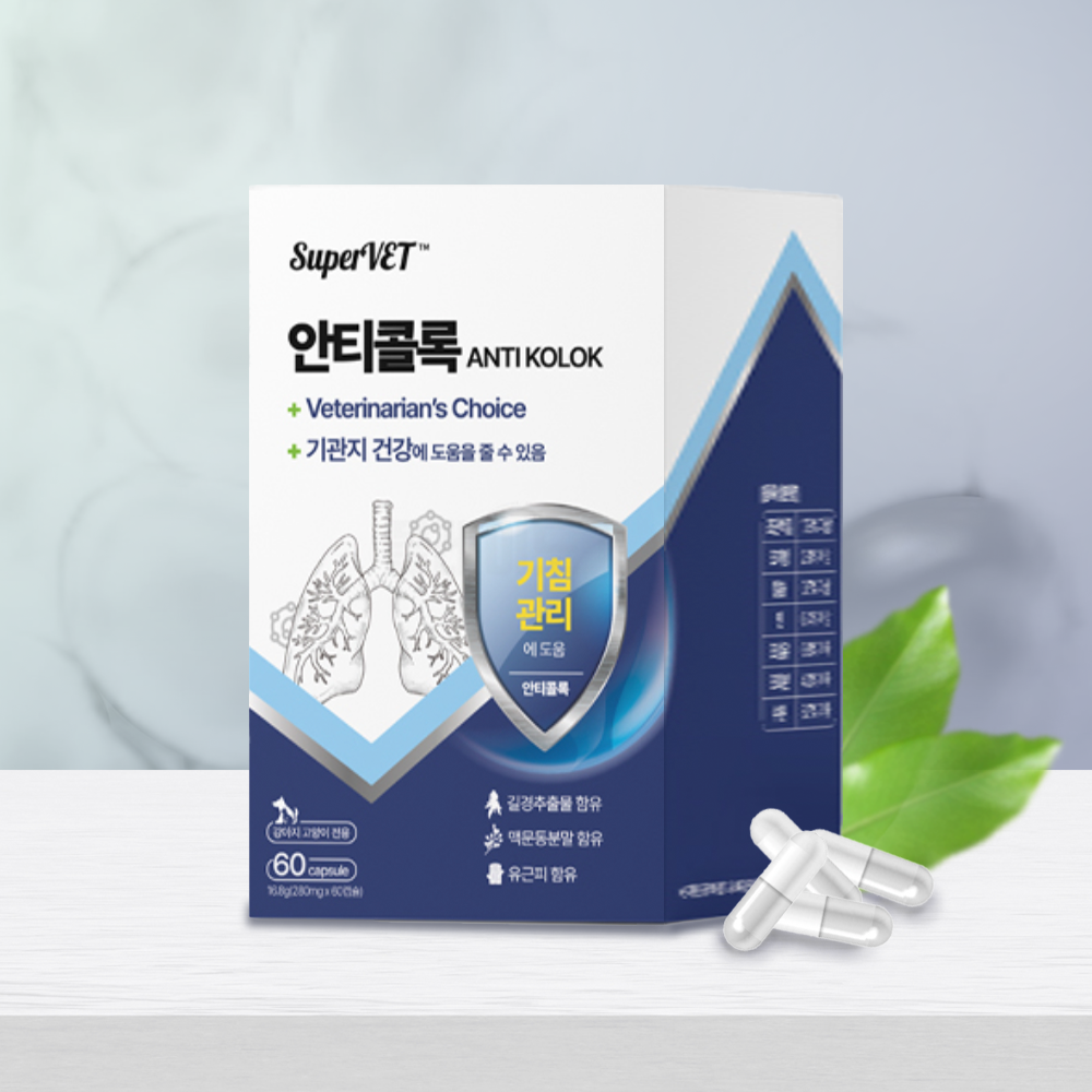 슈퍼벳 안티콜록 강아지 고양이 기관지 영양제 협착증 호흡기 기침 약x 60캡슐