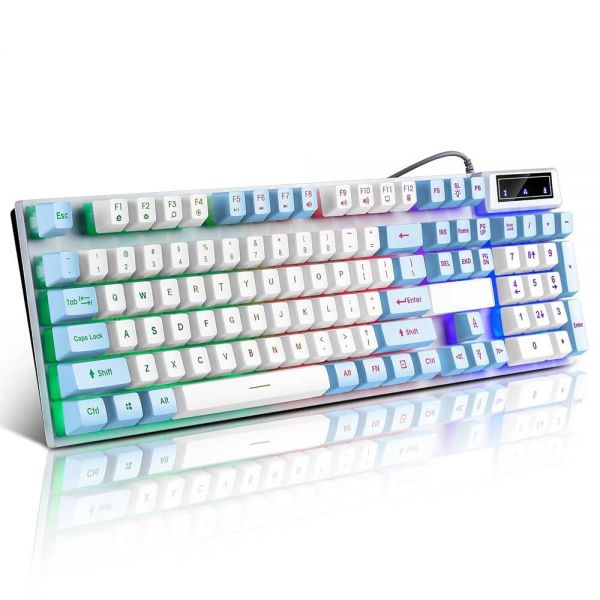 유선 멀티미디어 게이밍 키보드, 레인보우 LED 백라이트 초소형 컴퓨터 윈도우, 노트북, PC 게이머 사무실 장치, 여행, 출장, 워킹 시 쉬운... 