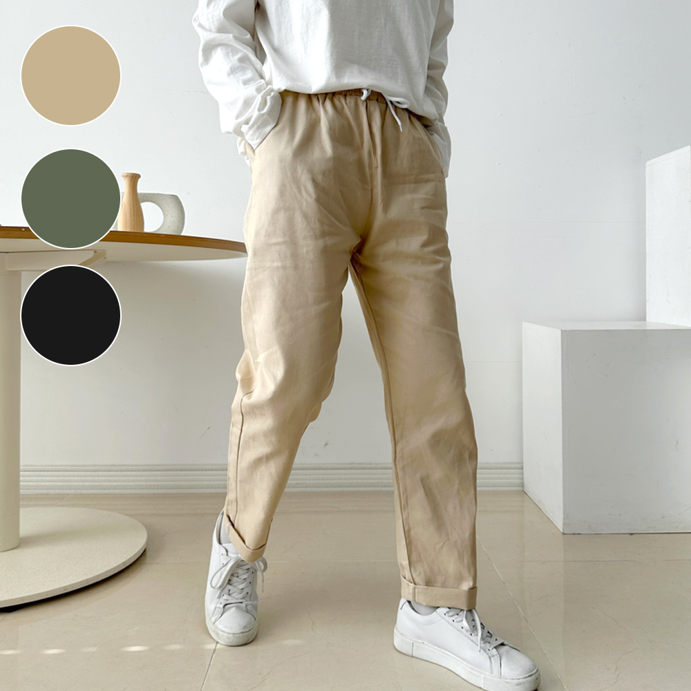 데일리 코튼 팬츠 남자 바지 면바지 통바지 밴딩 일자바지 편한 봄바지 가을 캐주얼 - 상품 이미지