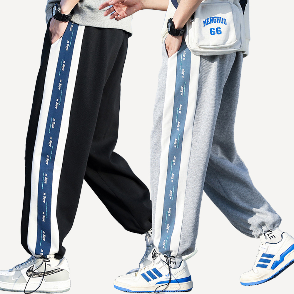 클랜 스트링 라인 팬츠 와이드 남자 조거 츄리닝 바지 트레이닝팬츠 밴딩 배색 투웨이
