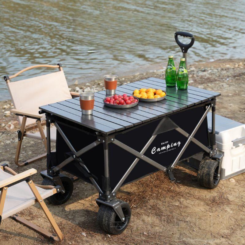 캠핑 피크닉 접이식 웨건 야외 글램핑 트롤리 카트 (딥블랙)캠프 카트+테이블보드