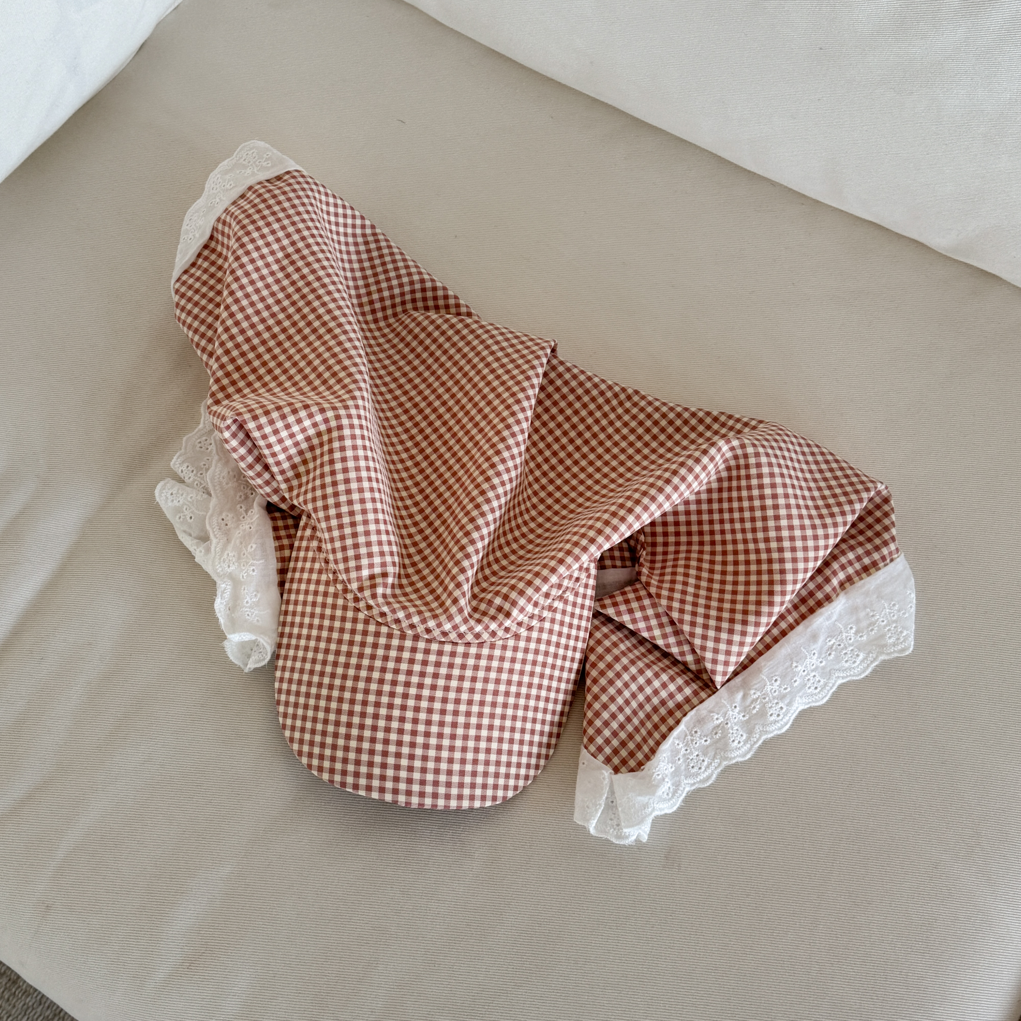 [❤당일출고❤] 파스텔 깅엄 체크 두건 스카프 자외선차단 캡 모자 5color 상세 이미지 28