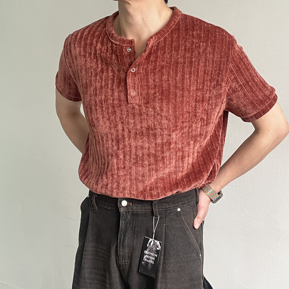 머슬핏 반팔 헨리넥 골지 여름 남자 반팔티 - 상품 이미지