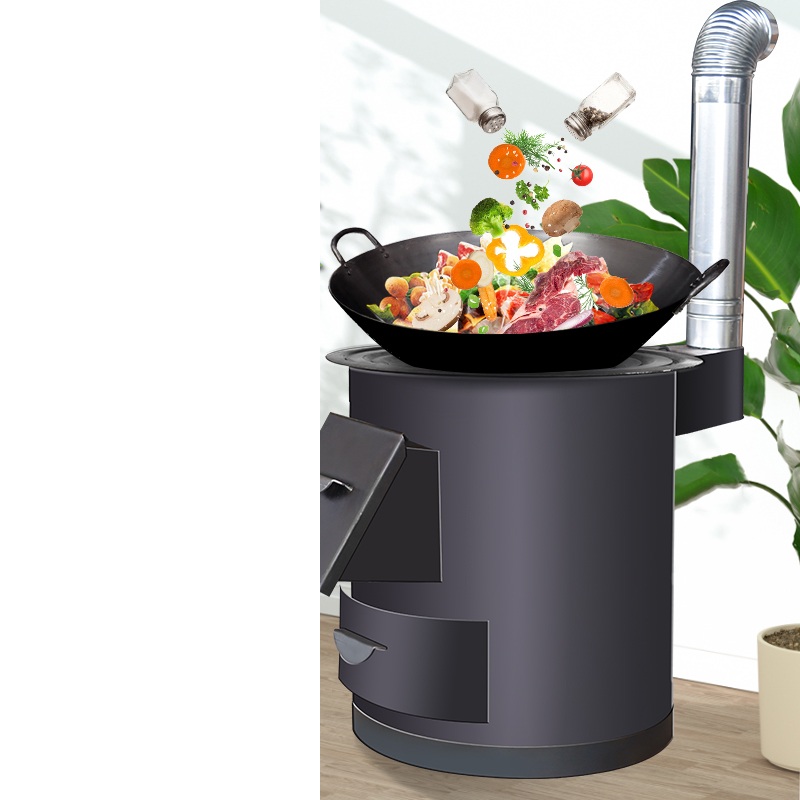 캠핑용 화목난로 아궁이 난로 장작 야외 스토브 요리 46cm 검정 드럼+40cm 파이프 - 상품 이미지
