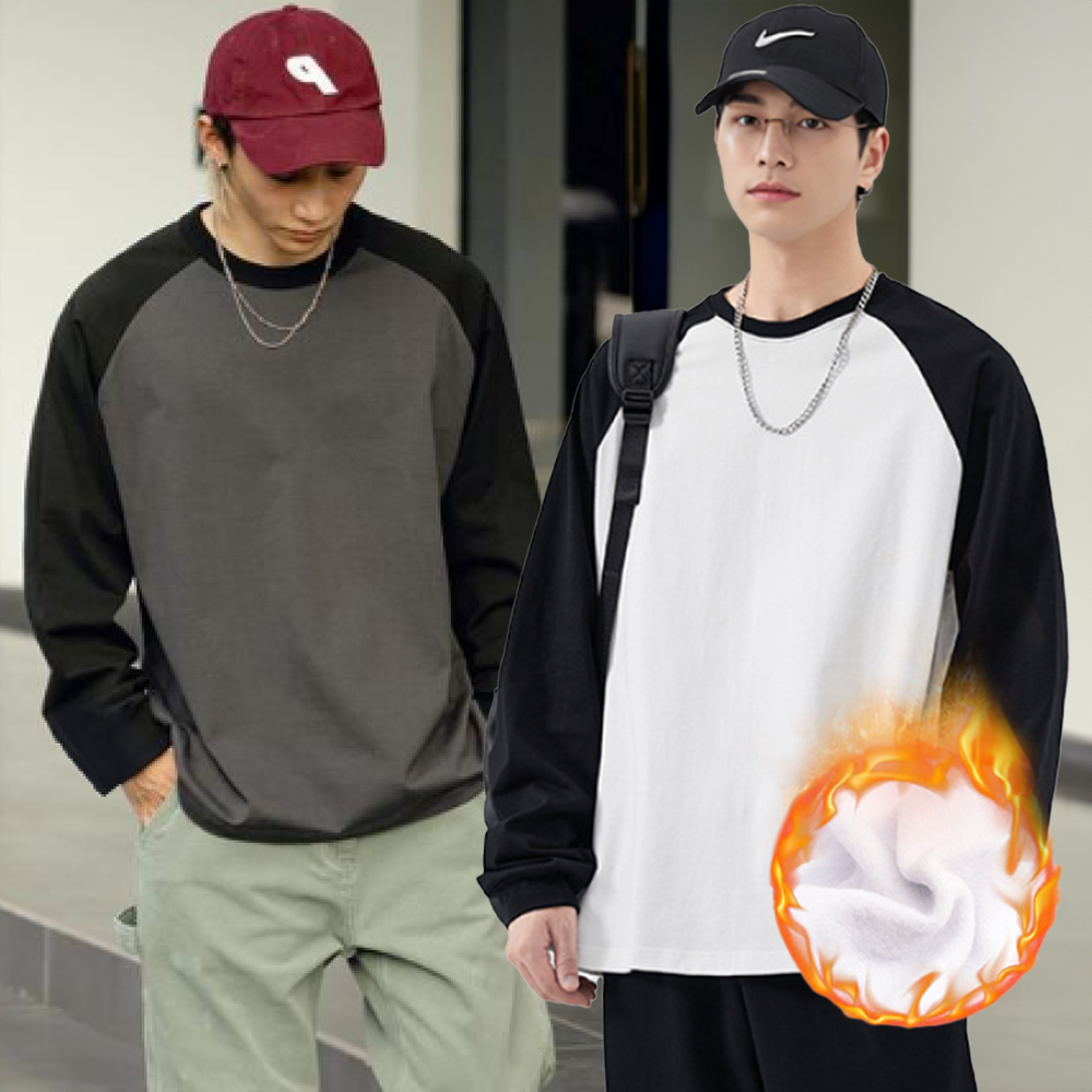 남자 두꺼운 융티 기모 가을 겨울 긴팔티 나그랑 티셔츠 무지 베이직 롱슬리브 흰티 기본 - 상품 이미지