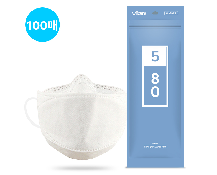 KF80 마스크 여름 숨쉬기편한 대형 국산 비말차단 얇은 일회용 100매 - 상품 이미지