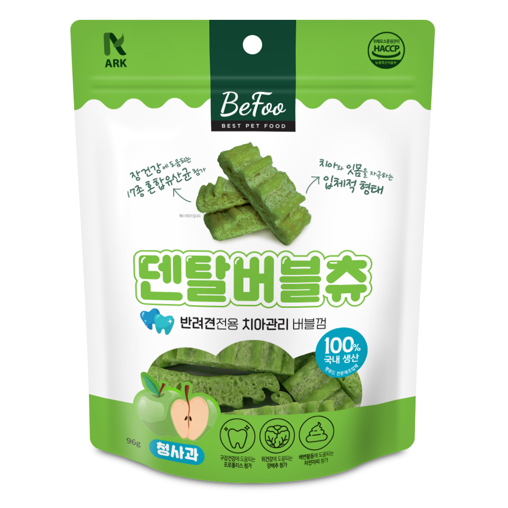 반려견 전용 치아 관리 버블껌 베푸 덴탈버블츄 청사과, 96g, 1개 - 상품 이미지