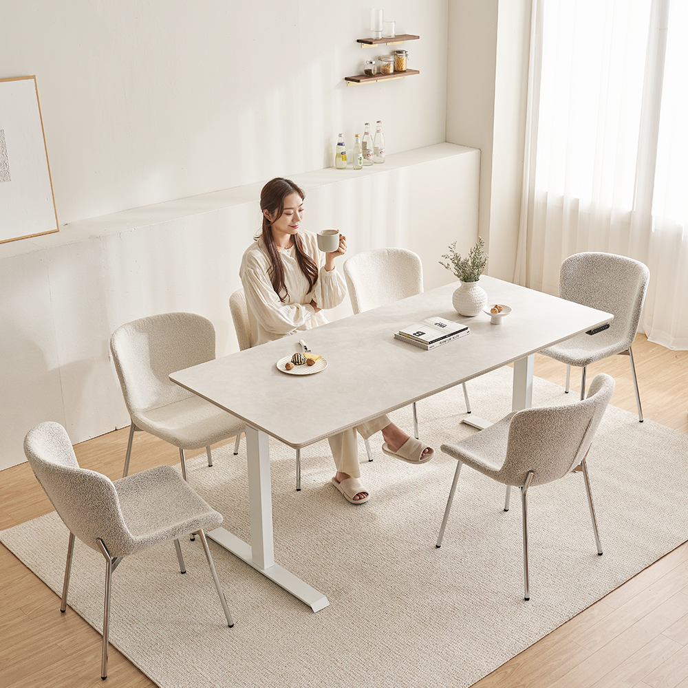 아이퍼스 세라믹 식탁 4인 전동 높낮이 모션테이블 포세린 1200 화이트 2스텝