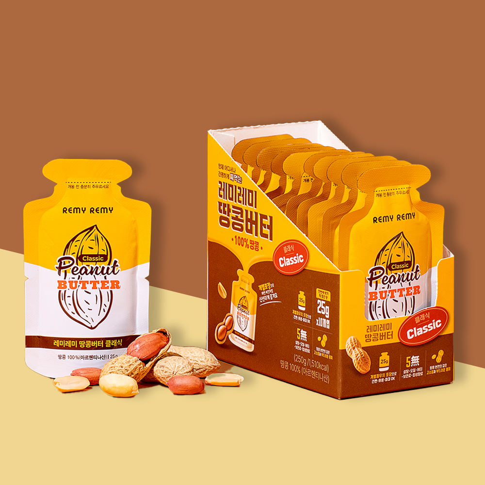 레미레미 짜먹는 땅콩버터 100% 무첨가 클래식 250g (25g 개별포장 x 10개입)
