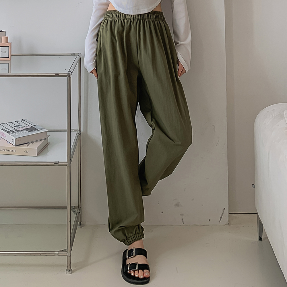 여성 바스락 조거팬츠 나일론 우븐 팬츠 조거 바지 밴딩 고무줄 - 상세 이미지 5