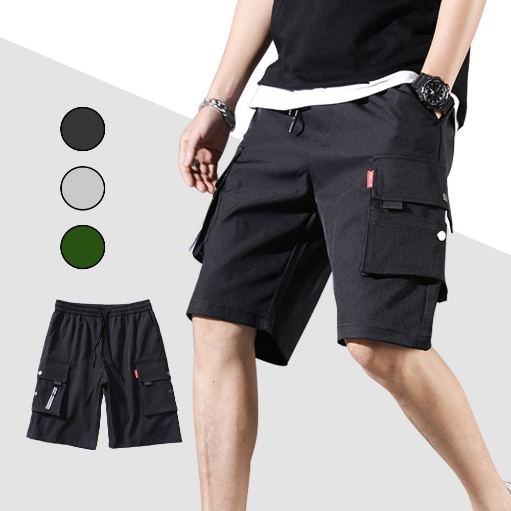 남자 5부 카고 팬츠 고주물 밴딩 바지 여름 트레이닝 아메 카지룩 밀리터리룩 건빵 전술 - 상품 이미지