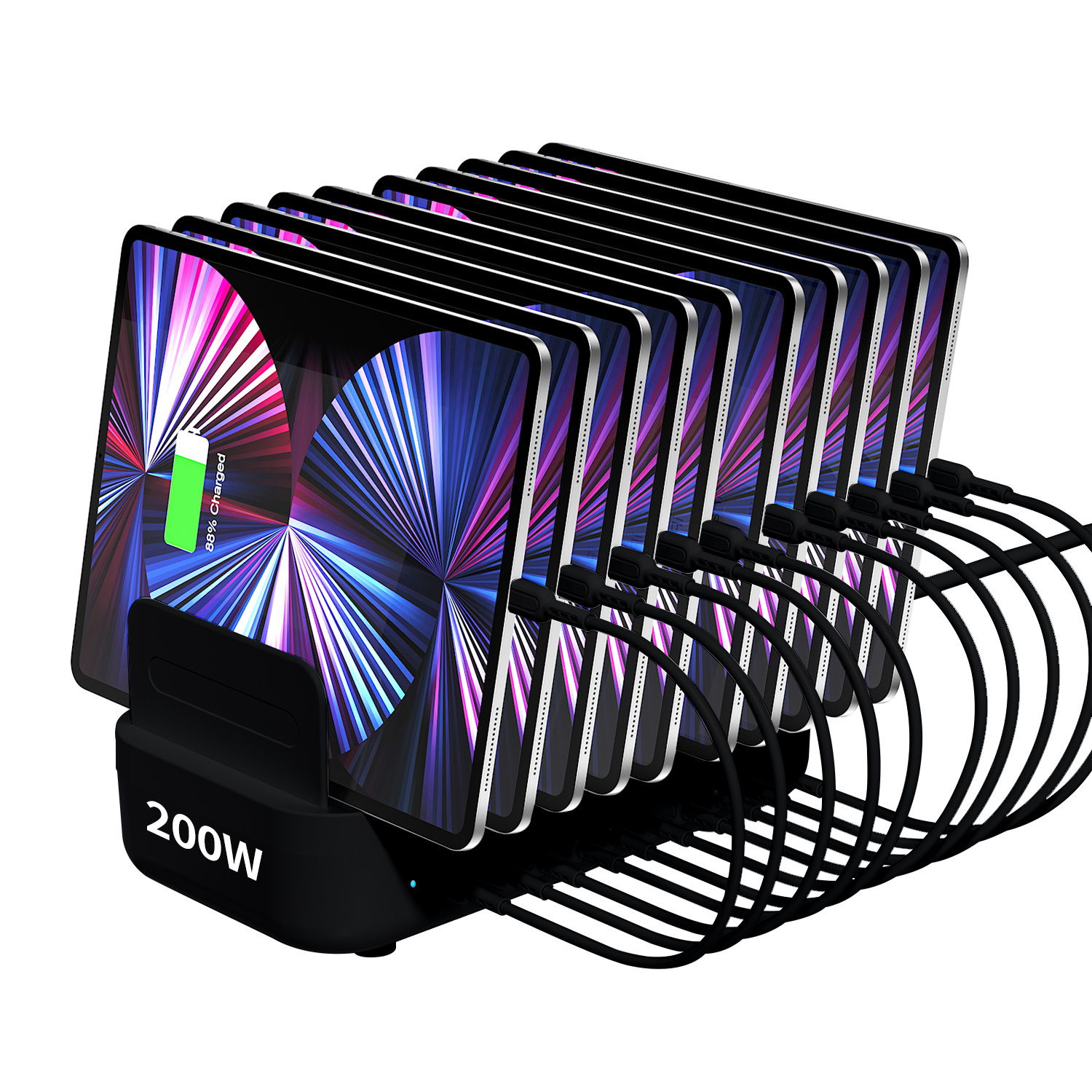 N배송 괴물충전 200W C타입 10포트 냉각팬 올고속 멀티충전기 블랙