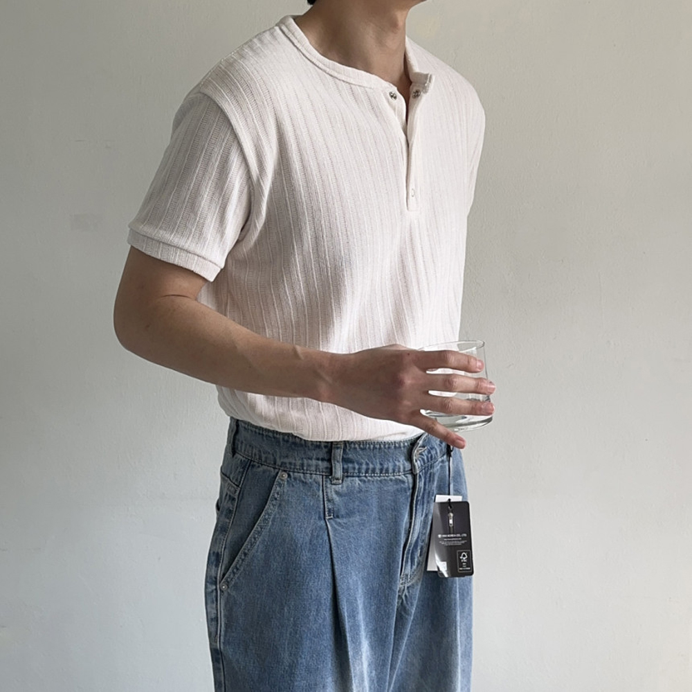 머슬핏 반팔 헨리넥 골지 여름 남자 반팔티 - 상세 이미지 2