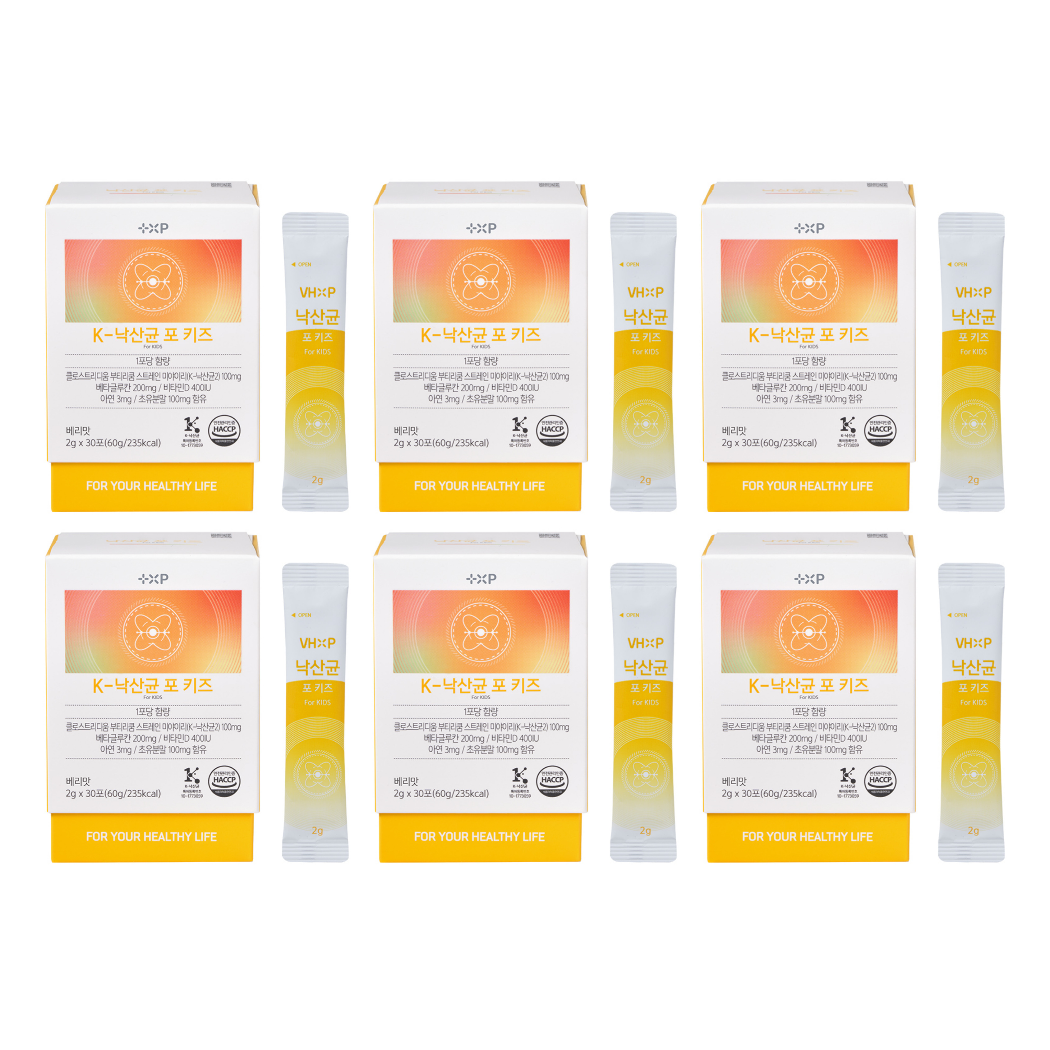 K-낙산균 포 키즈 어린이유산균 프로바이오틱스 초유 베타글루칸 30포 x 6개