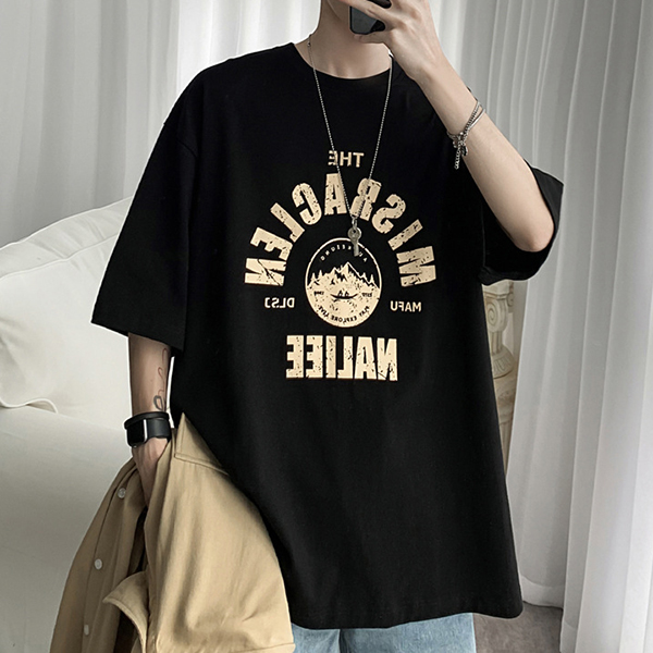 2컬러 남성 베이직 루즈핏 라운드 프린팅 반팔 티셔츠 IS- TS 54 남자 반팔티 - 상품 이미지