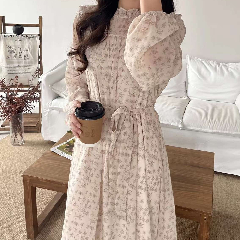 샤랄라 하늘하늘 프릴 셔링 쉬폰롱원피스 - 상세 이미지 4