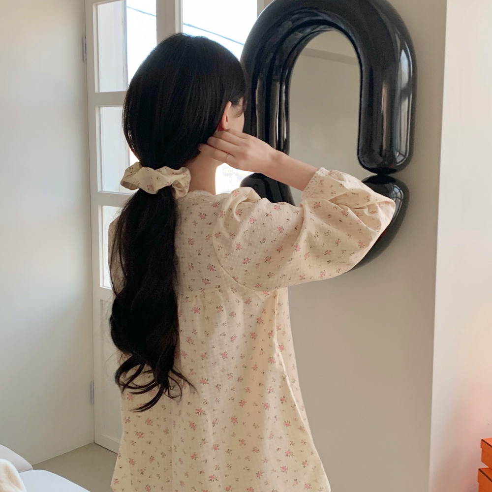 공주잠옷 꽃무늬잠옷 파자마원피스 여성 긴팔 바지 홈웨어 세트 - 상세 이미지 4