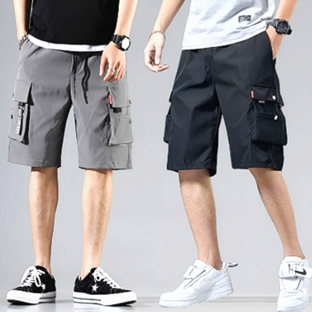 남자 레터링 5부 카고 밴딩 멀티 포켓 반바지 헬스 여름 남성카고 러닝 건빵 캐주얼 - 상품 이미지