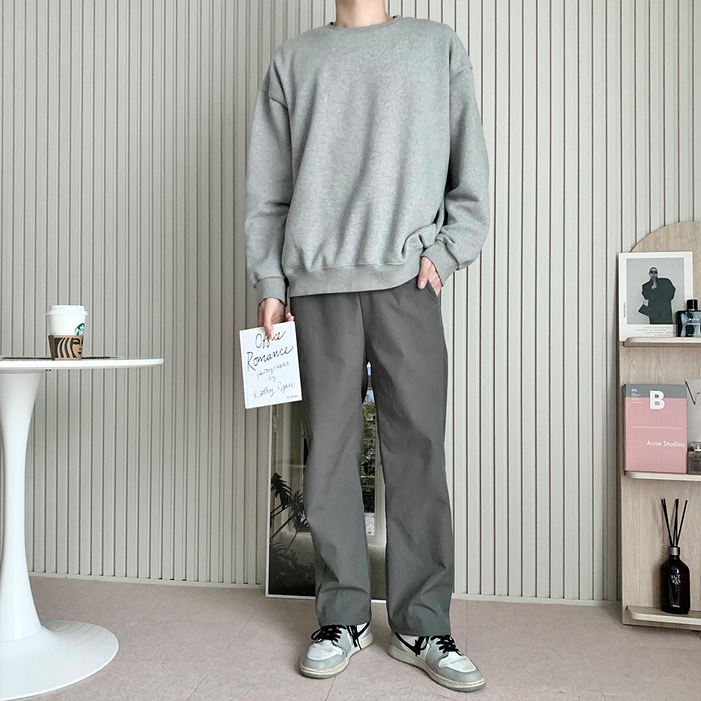 오드 남자 기모 크런치 와이드 팬츠 SD- 241127M 남녀 공용 허리밴딩 통바지 - 상품 이미지