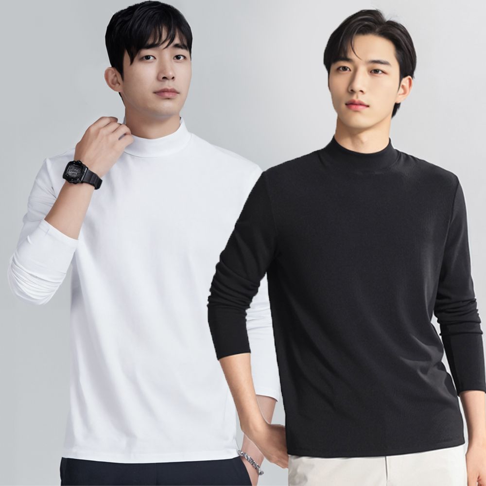 남자 반폴라 반목티 기본 티셔츠 레이어드 긴팔면티 무지 흰티 남성 긴팔티 남자반 폴라티 - 메인 이미지