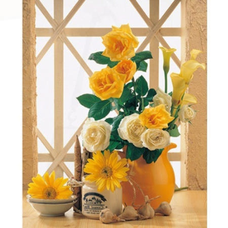 노란 장미 유화 그리기 꽃병 화분 수채화 벽걸이 인테리어