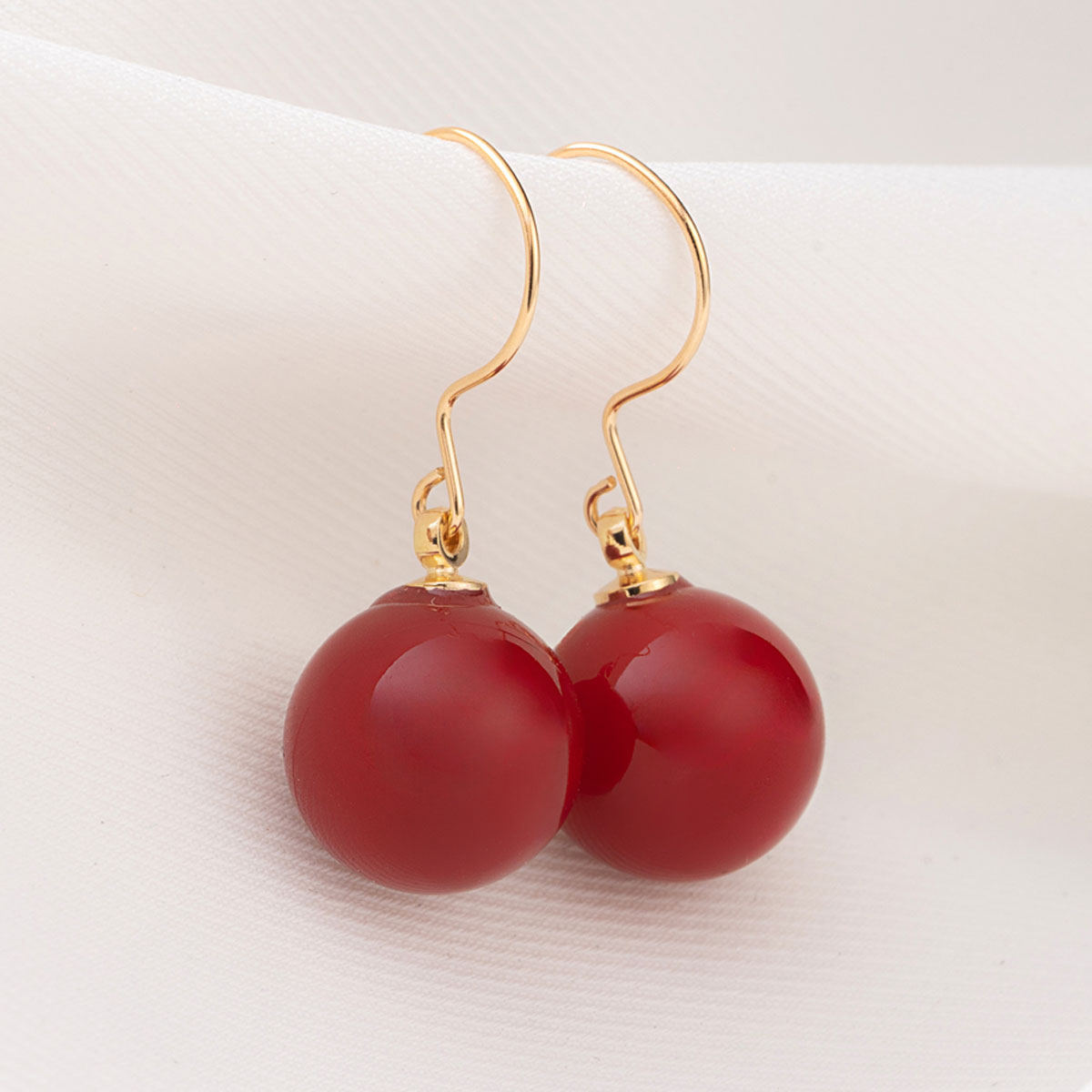 14k 산호 10mm 레드 드롭 귀걸이 GF237 - 상품 이미지