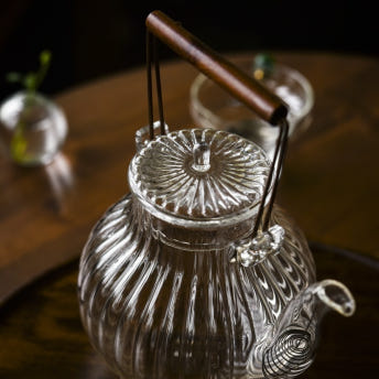 [차주전자] 부부티 국화꽃 우드손잡이 내열유리 티포트 티팟 650ml