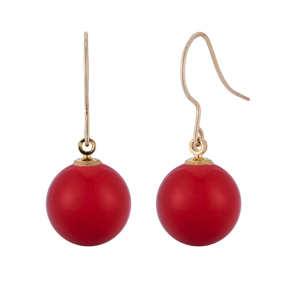 14k 산호 10mm 레드 드롭 귀걸이 GF237 - 상세 이미지 2