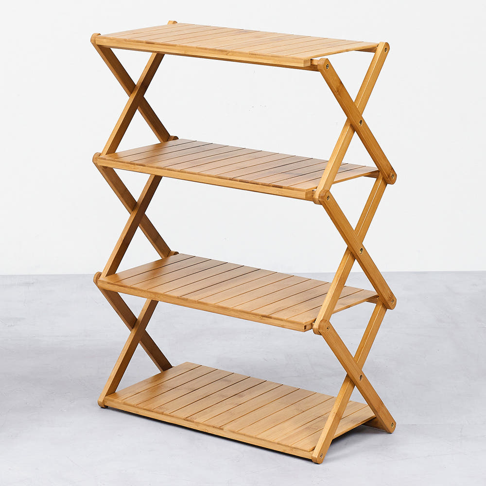 캠핑 원목 테이블 선반 접이식 우드쉘프 4단 네추럴