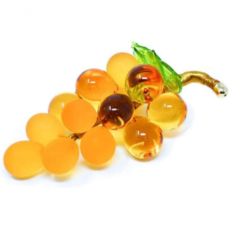 [해외]무라노 유리 포도 클러스터, 앰버, 유리 과일, 이탈리아 수제, Gr/U14/Gd, 14 카운트, 허니 골드