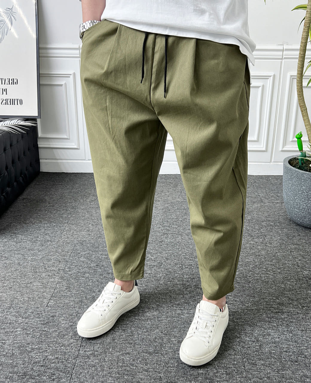 (1+1) 남자 벌룬팬츠 밴딩 스판 원턱 와이드 배기바지 - 상세 이미지 5