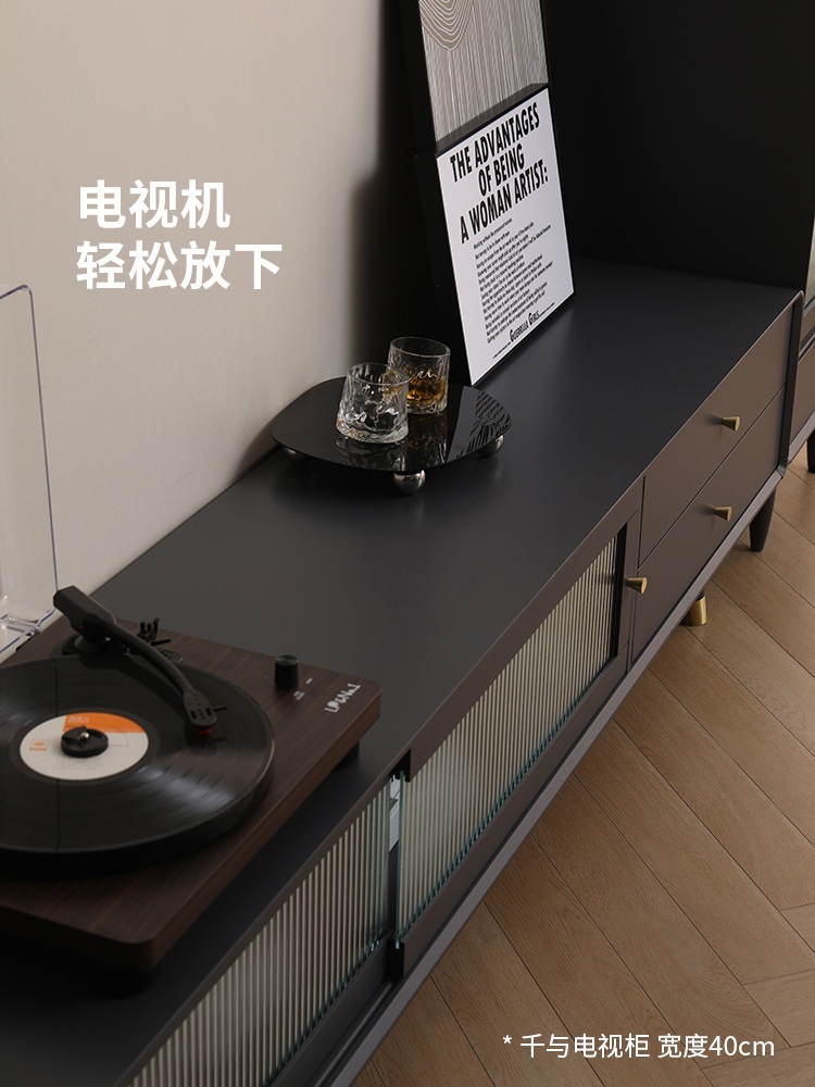 원목 거실장 슬라이딩 유리문 블랙 미닫이 오디오 보관 제트 고급그레이1.5미터 150x40x45cm - 상세 이미지 3