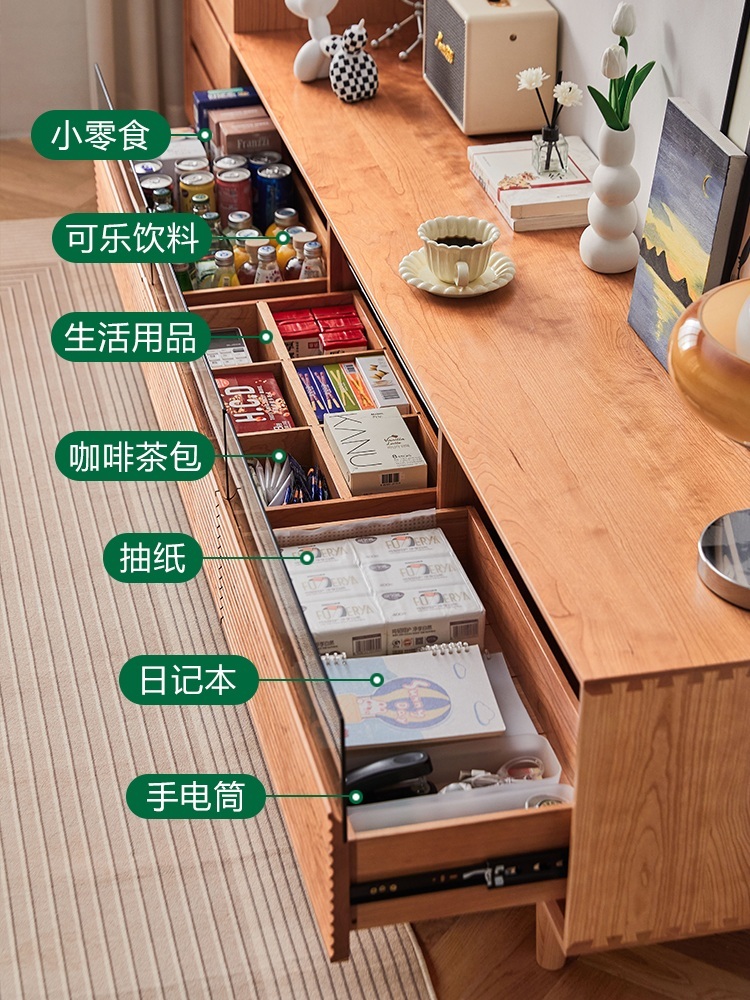 85인치 티비장 원목 북유럽 빗금 수납서랍 티비대 낮은 제트 부자재를제외한모든벚나무+-1.8미터 전체 의상 - 상세 이미지 4