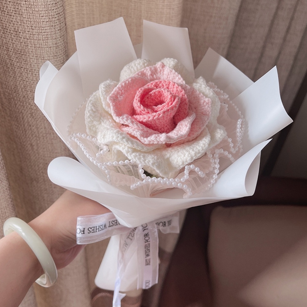 핸드메이드 장미 DIY 뜨개질 꽃다발 수제 크로셰 선물 - 상세 이미지 4