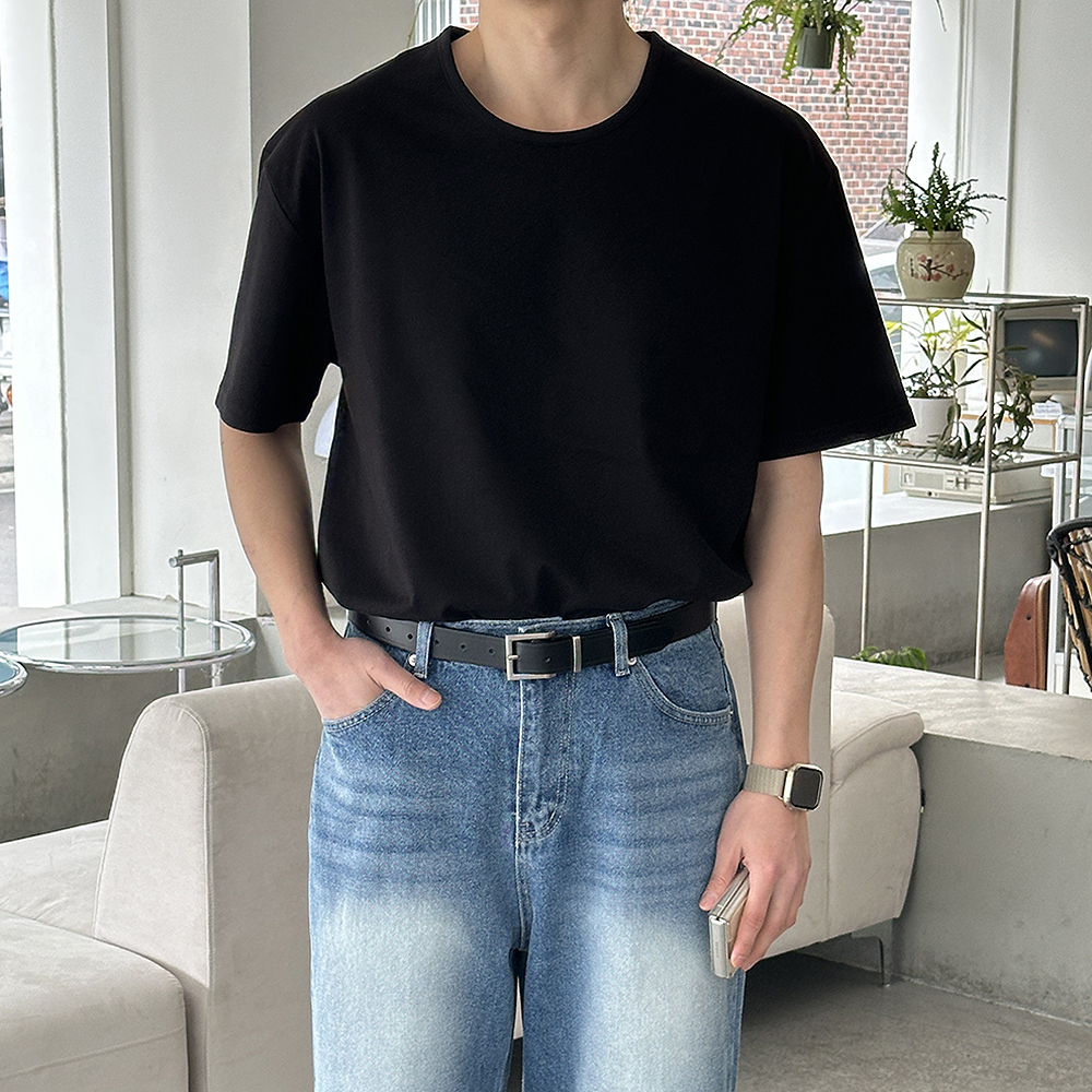 남자반팔티 구김없는 분또 오버핏 남성보트넥반팔티 이미지 3