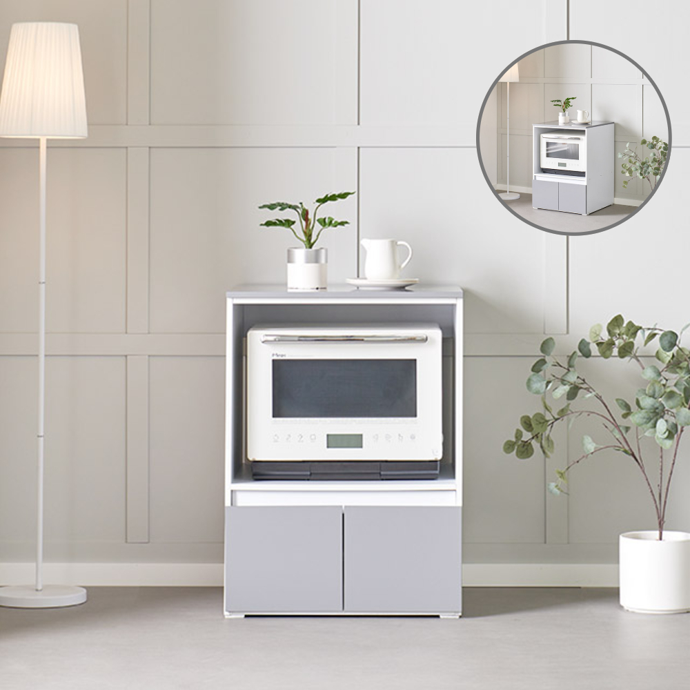 홈트리가구 미니 렌지대 슬라이딩 수납장 - 전자레인지 커피머신 거치장 도어형 600mm, 2단, 그레이