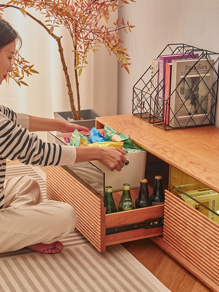 85인치 티비장 원목 북유럽 빗금 수납서랍 티비대 낮은 제트 부자재를제외한모든벚나무+-1.8미터 전체 의상 - 상세 이미지 3