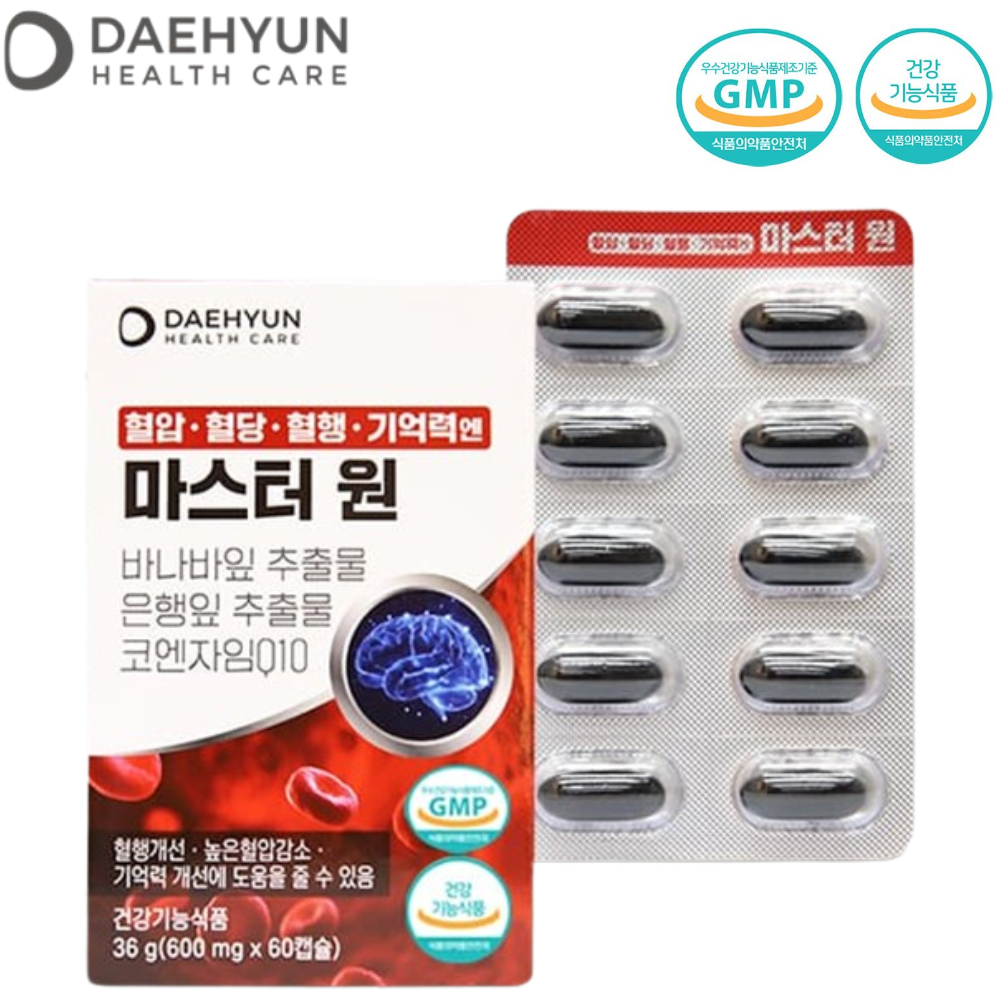 대현헬스케어 혈압 혈행 혈당 기억력 60캡슐 1박스 1개월 코큐텐 은행잎 바나바잎 추출물 - 상품 이미지
