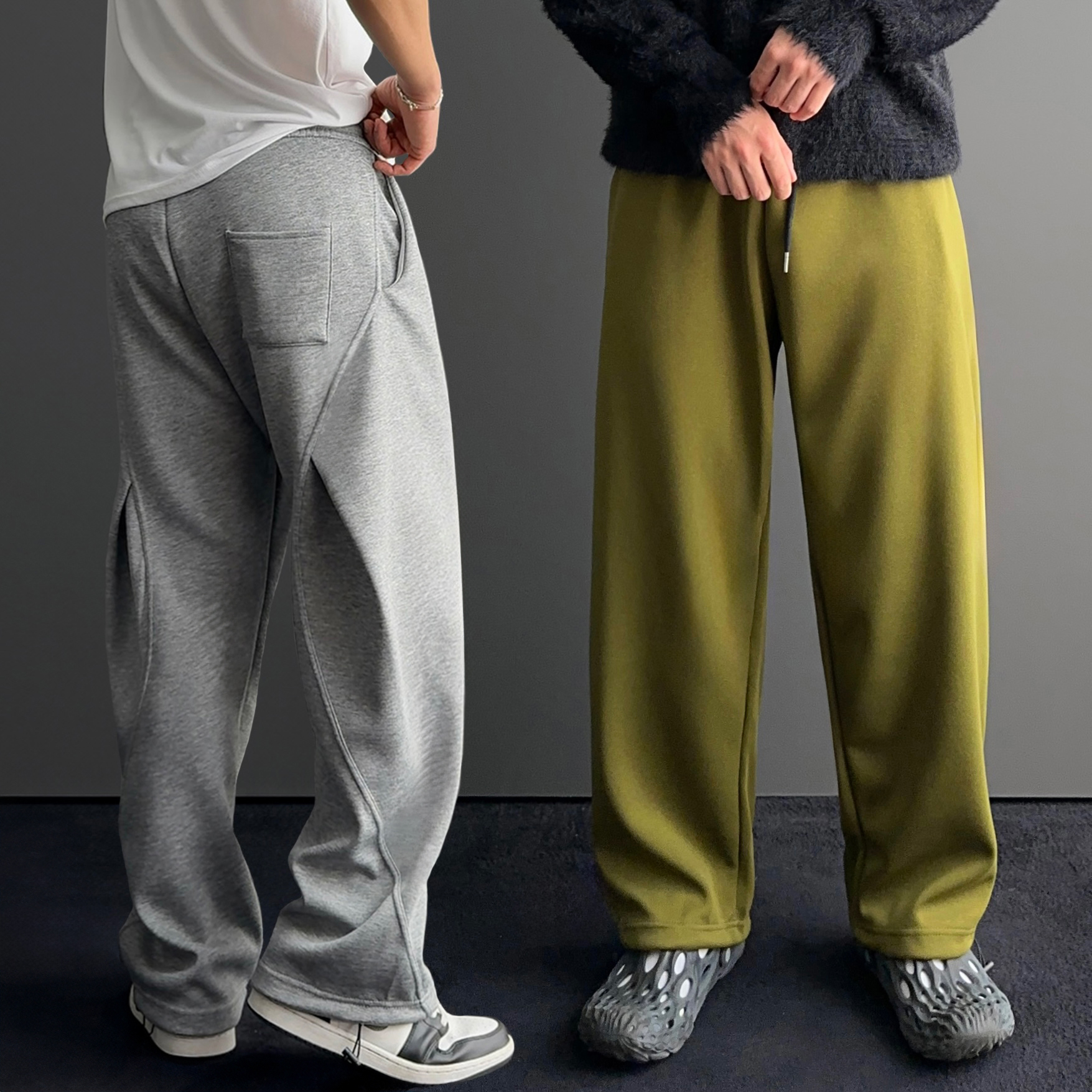 스웻팬츠 커브드절개 스웨트팬츠 통큰바지 남자와이드트레이닝팬츠 - 상품 이미지