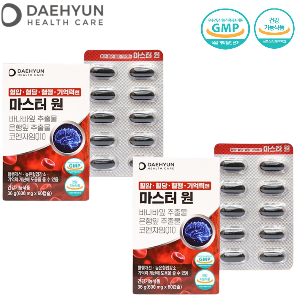 대현헬스케어 혈압 혈행 혈당 기억력 60캡슐 2박스 2개월 코큐텐 은행잎 바나바잎 추출물 - 상품 이미지
