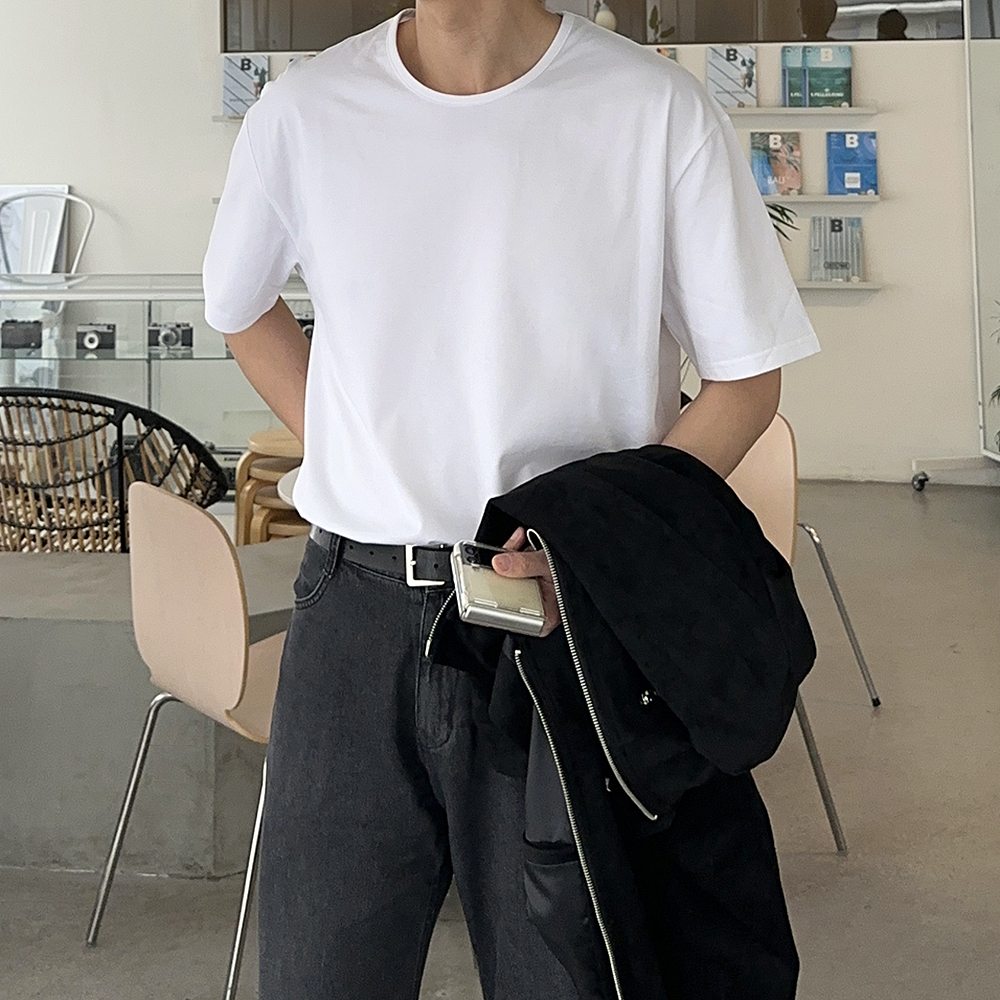 남자반팔티 구김없는 분또 오버핏 남성보트넥반팔티 이미지 2
