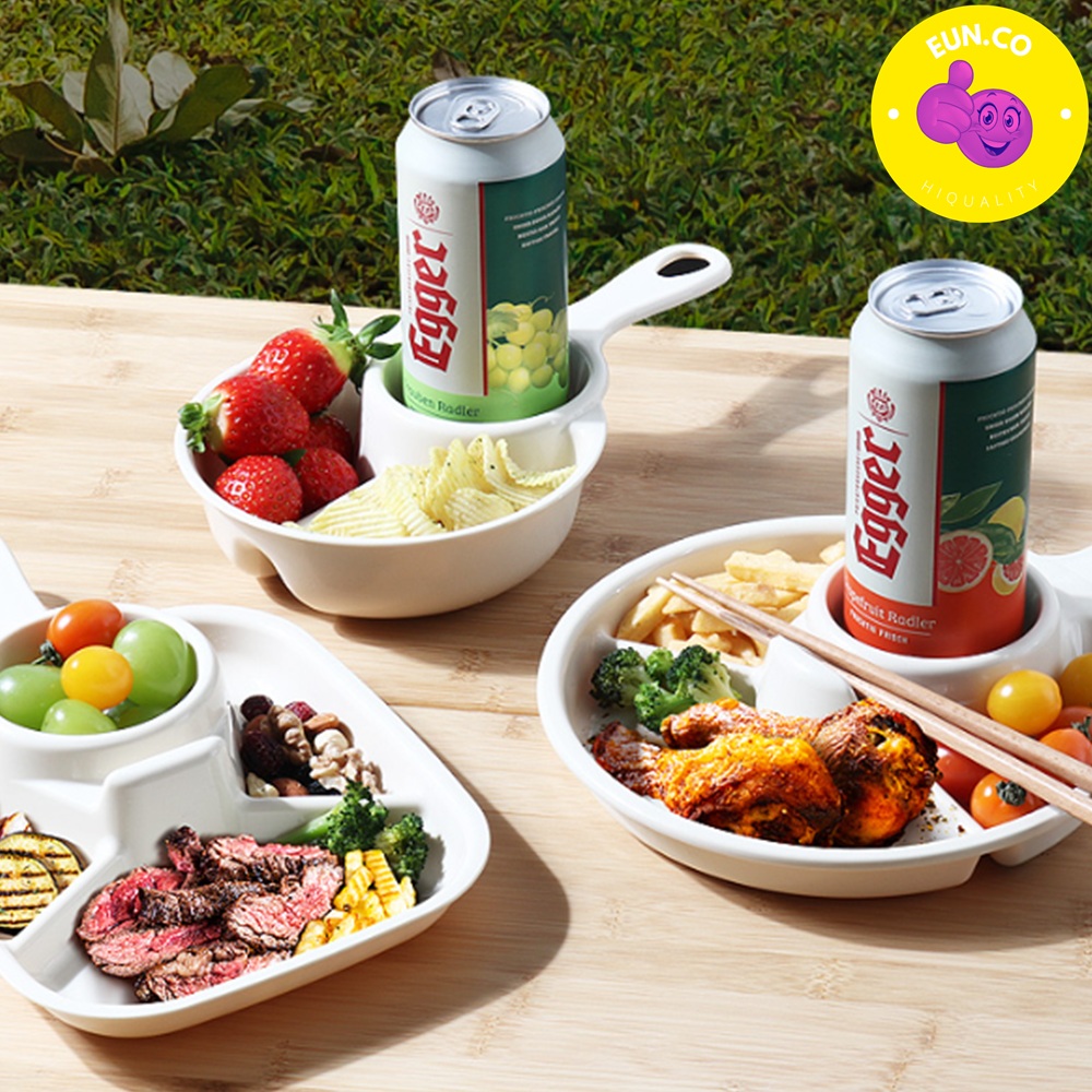 소풍 도시락 그릇 원형 3칸 손잡이 식기 3분할 간식트레이