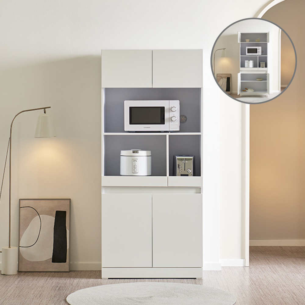 홈트리가구 키큰 렌지대 슬라이딩 주방수납장 - 전자렌지 밥솥 수납 풀도어형