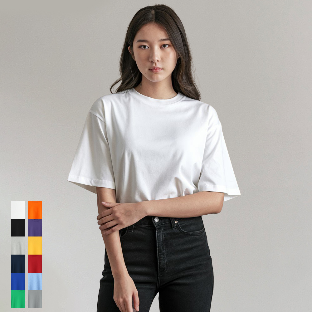 여성 반팔티 무지 라운드 일반핏 흰티 면티 기본티 레이어드 빅사이즈