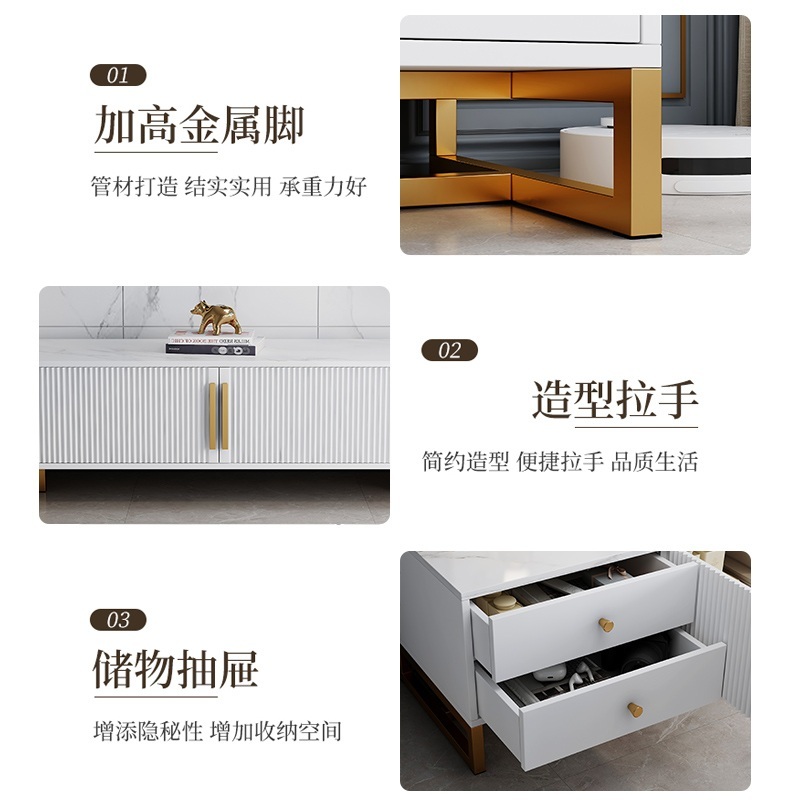 85인치 티비다이 이동식 캐비닛 와이드 2단 무늬 심플 제트 화이트질감+골드프레임120x30x40cm - 상세 이미지 3
