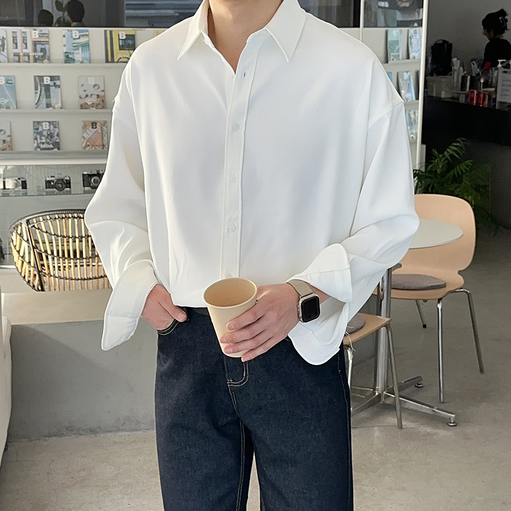 남자 와이 셔츠 구김없는 실크 남자 오버핏 셔츠 남성남방 - 상세 이미지 3